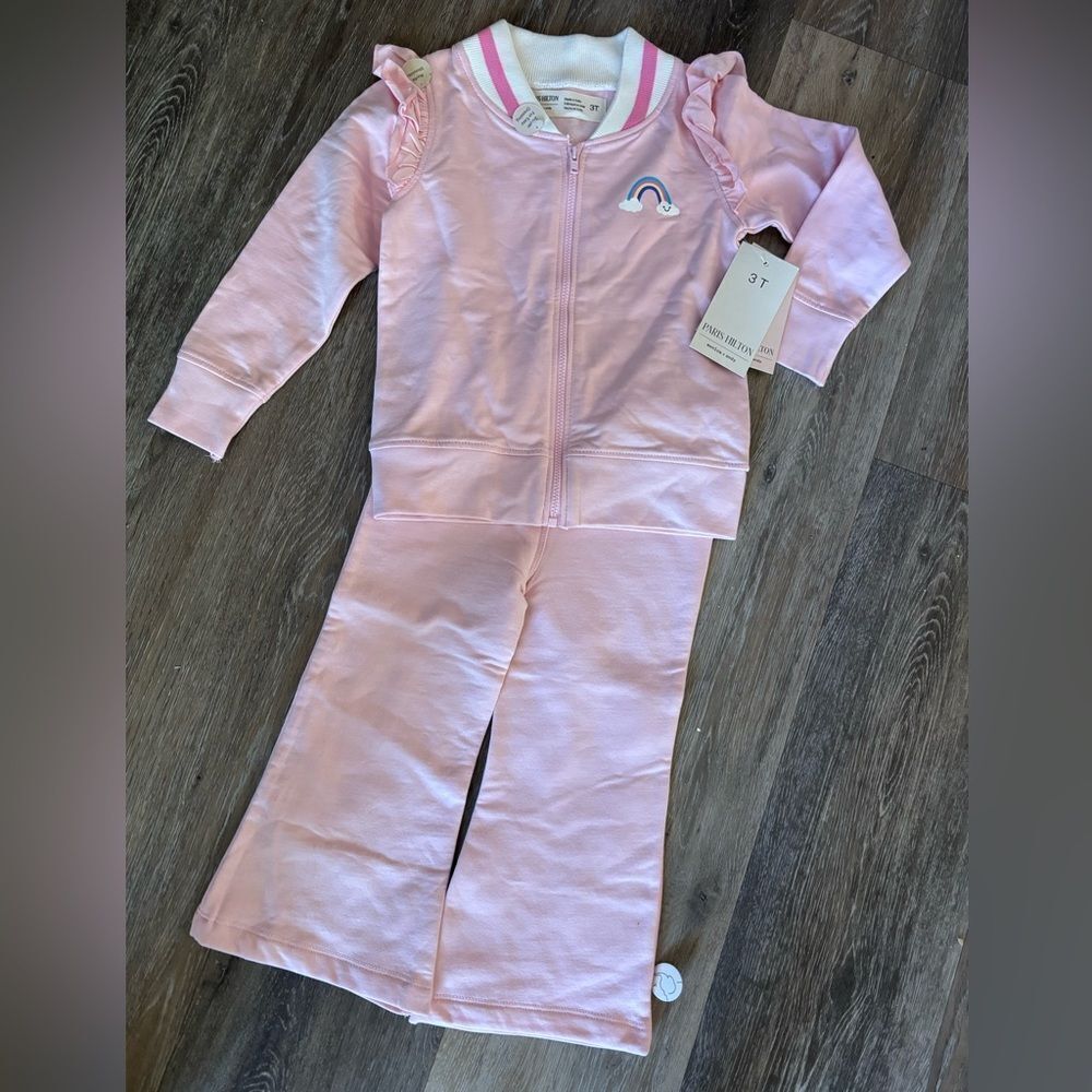 Paris Hilton Pink Ruffled Toddler Tracksuit with Rainbow Sz 3T
